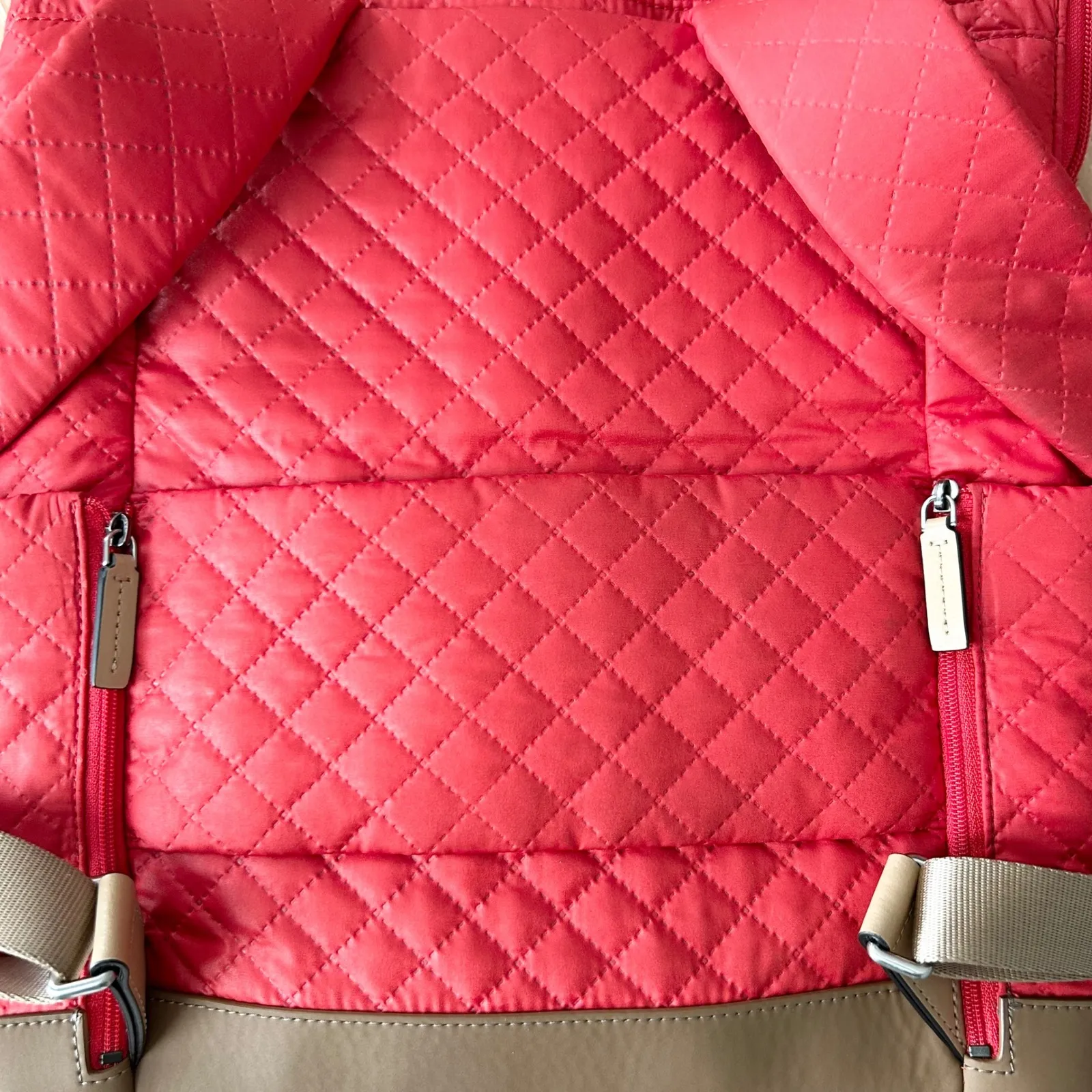 Tumi Quilted Foldover Backpack Red Leather Trim Convertible Straps - Image 10
