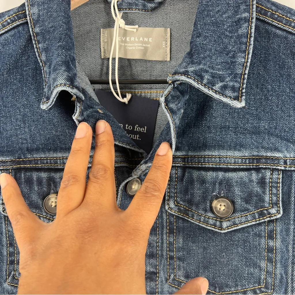 Everlane The Modern Jean Jacket Medium Denim Washed Midnight Button Front XXS - Image 4