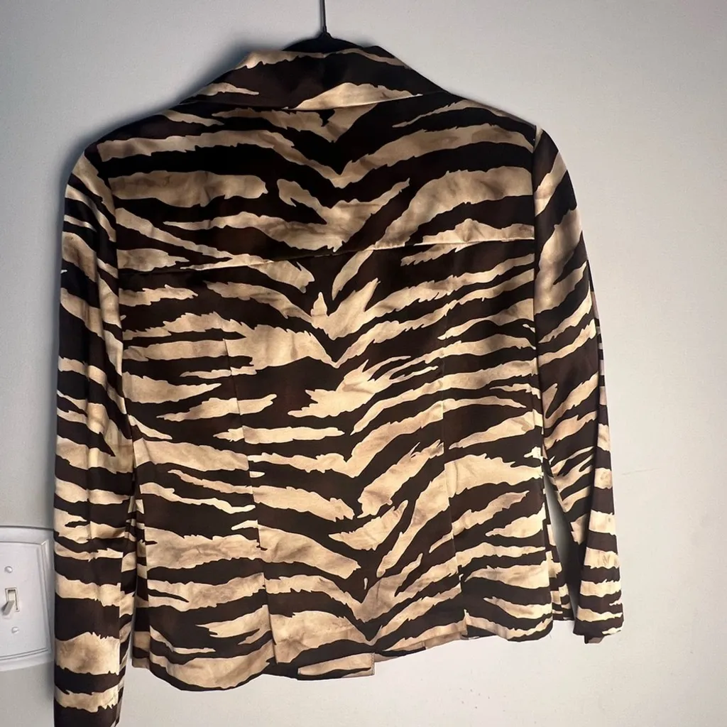 Talbots Brown and Cream Blazer with Animal Print Silk Cotton Blend Career Modern - Image 8
