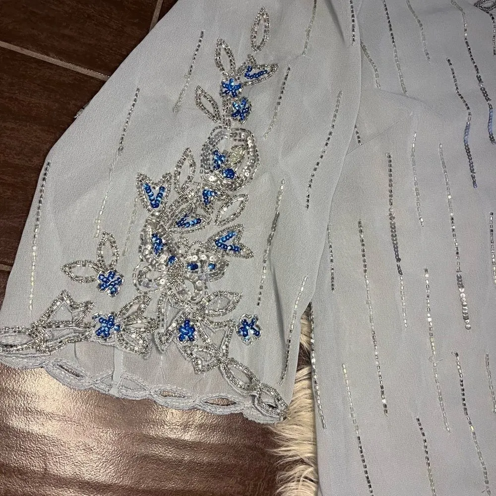 Midnight velvet powder blue sequin open blouse sz 3X - Image 2