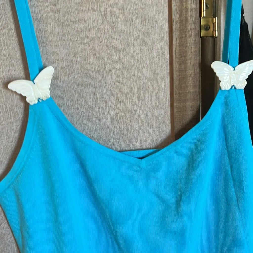 FINAL MARKDOWN WILLI smith turquoise Blue Butterfly Strap Women's Top X-Large - Image 2