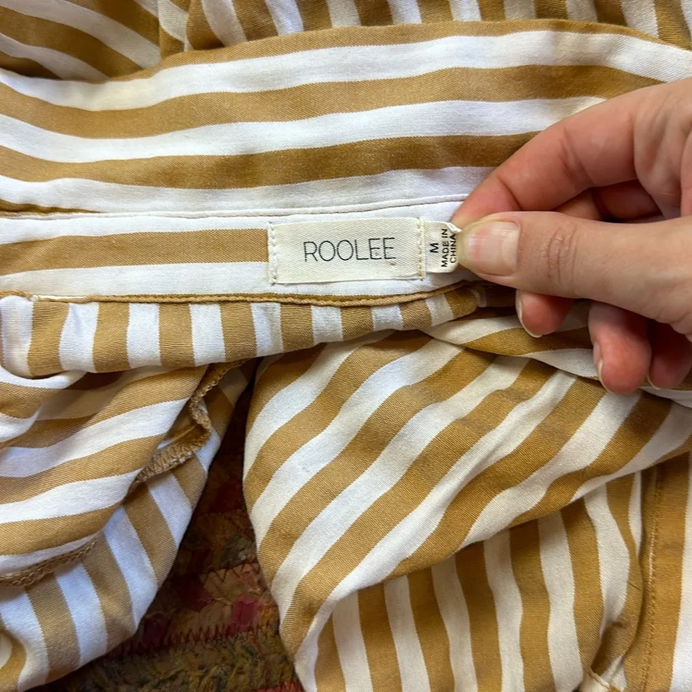 ROOLEE TAN & WHITE STRIPE BUTTON UP POLO TOP - Image 2