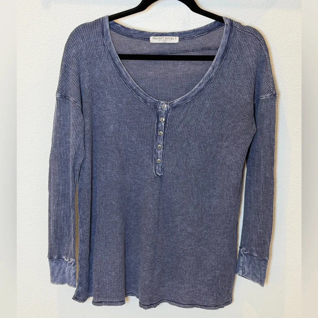 Project Social T Thermal Henley Long Sleeve Top – Women’s Small - Washed Blue - Image 7