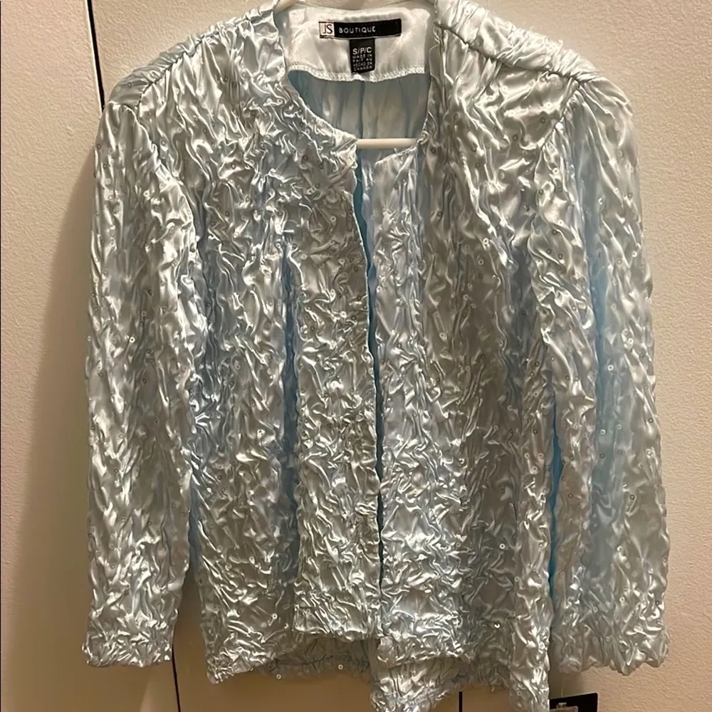 NWT Light Blue Sequin Crinkle Blazer Jacket - Image 3