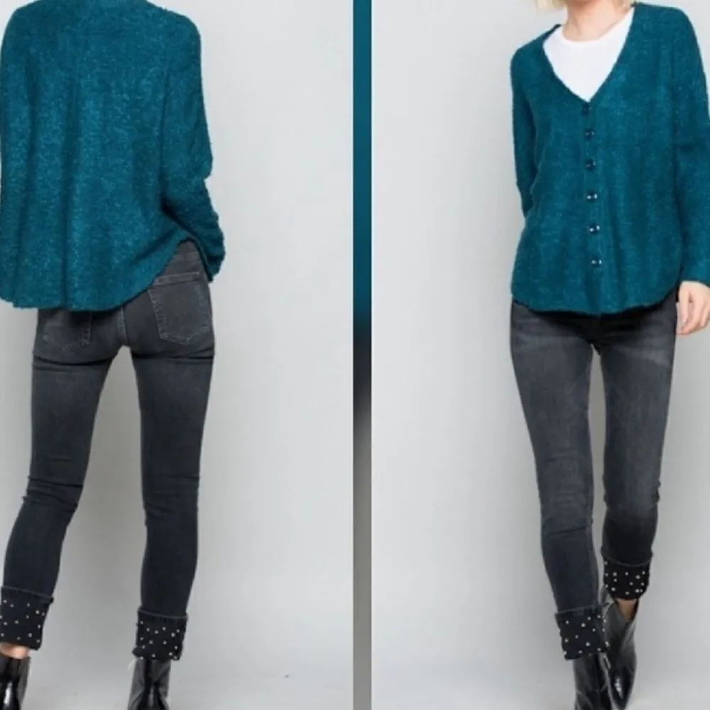 Boucle V‎ Neck Cardigan Blue - Image 6