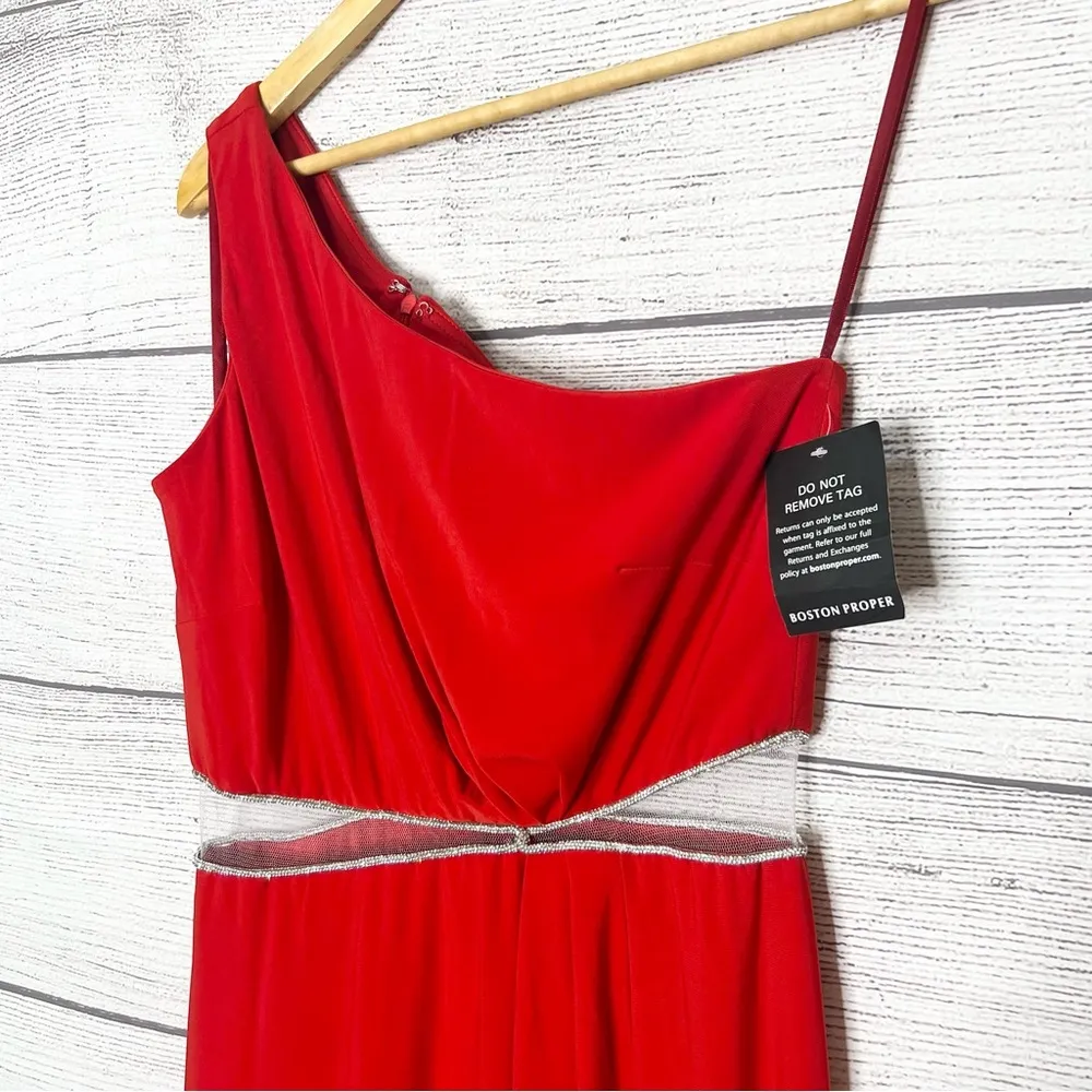 NWT Boston Proper Red One Shoulder Crystal Embellished Cut Out Knit Gown Size 10 - Image 9