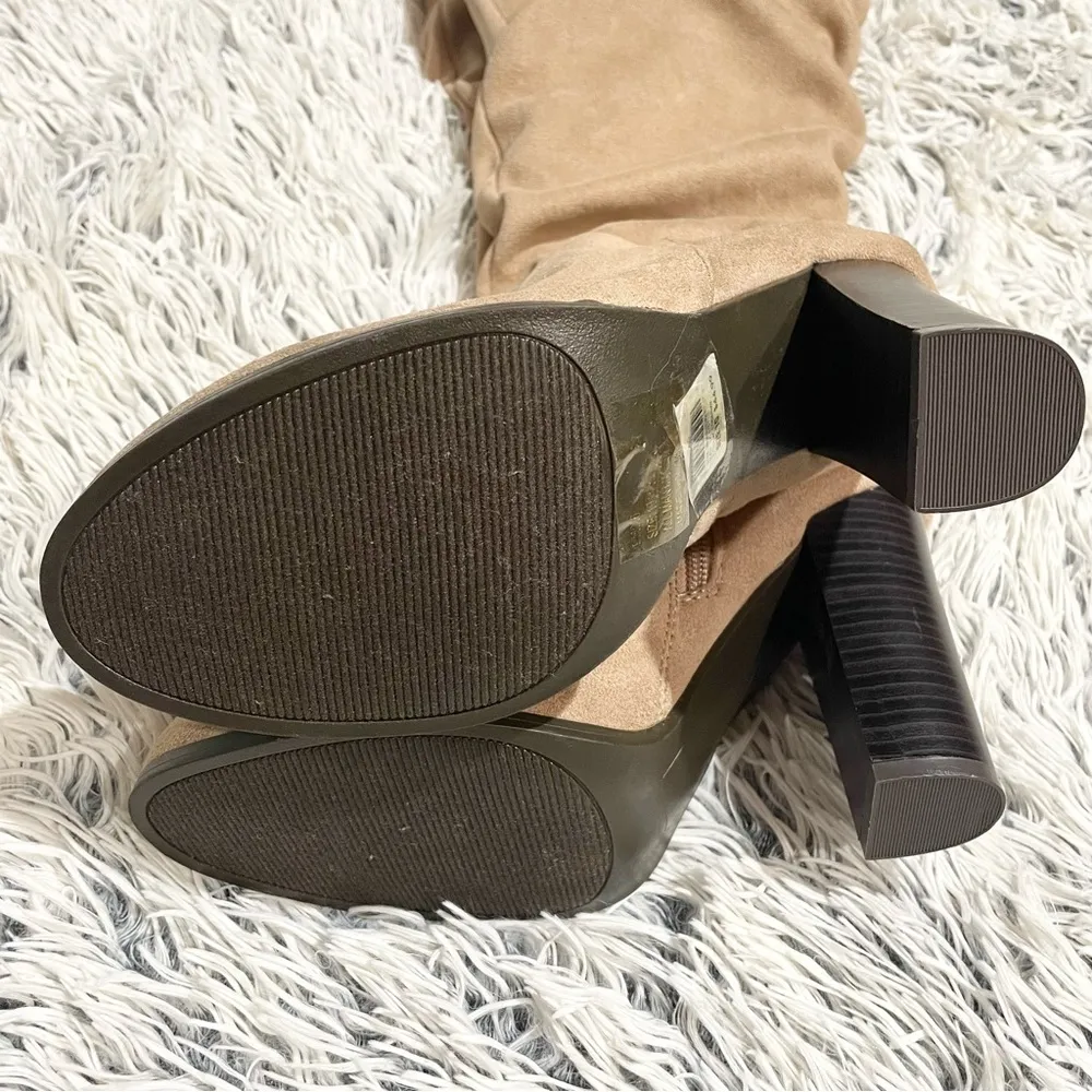 suede ruched tan tall heel boots sweater cuffs women Size 10 - Image 9