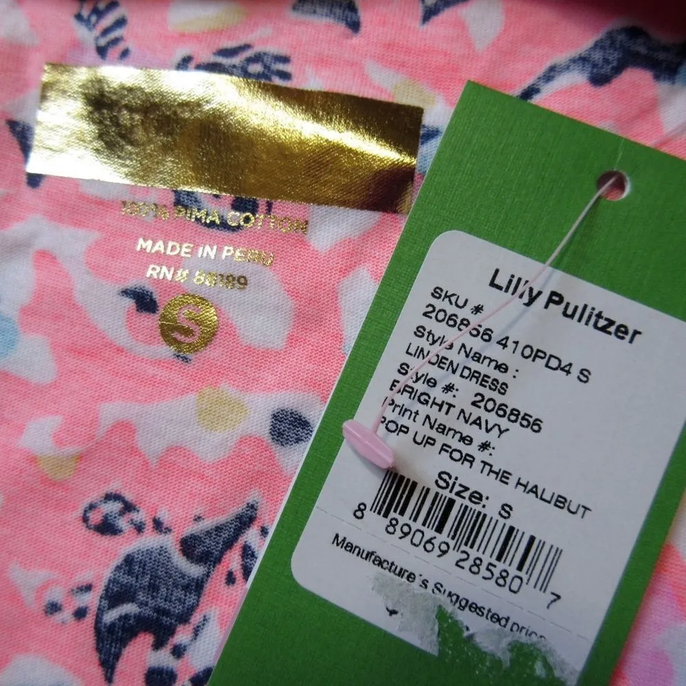 NWT Lilly Pulitzer Linden in Bright Navy Pop Up For The Halibut Shift Dress S - Image 4