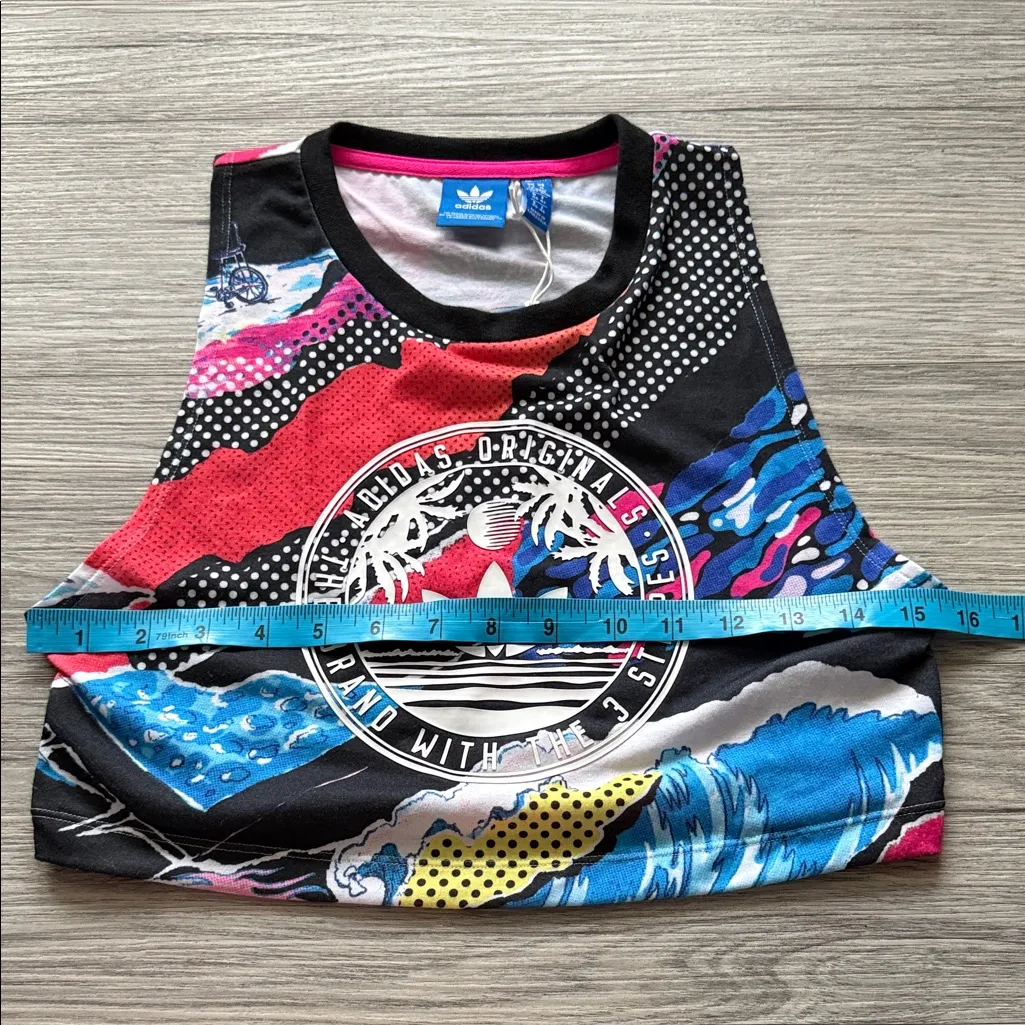 Adidas Originals Black and Pink Graphic Crop Top Tank Size M - Image 3