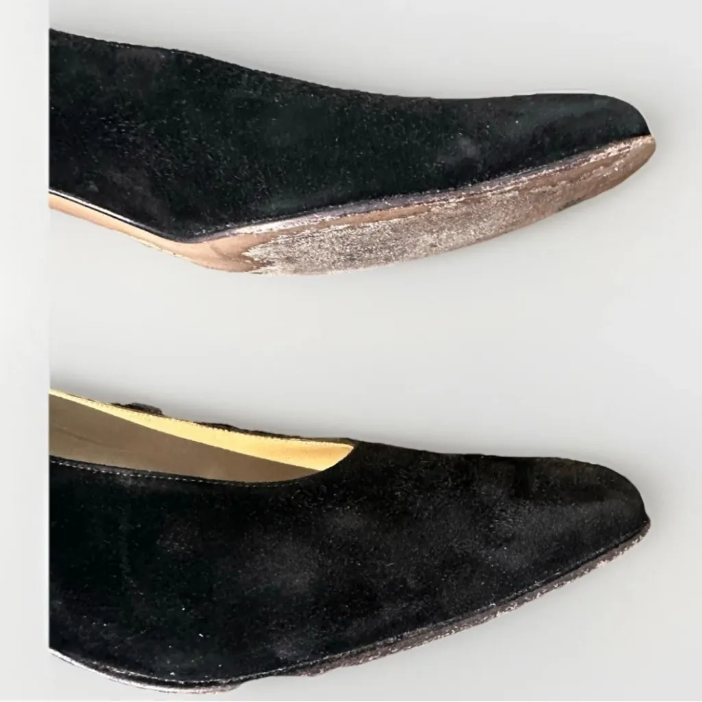 Salvatore Ferragamo Black Suede Pumps Womens 8.5 B Tortoise Shell Heel Italy - Image 10