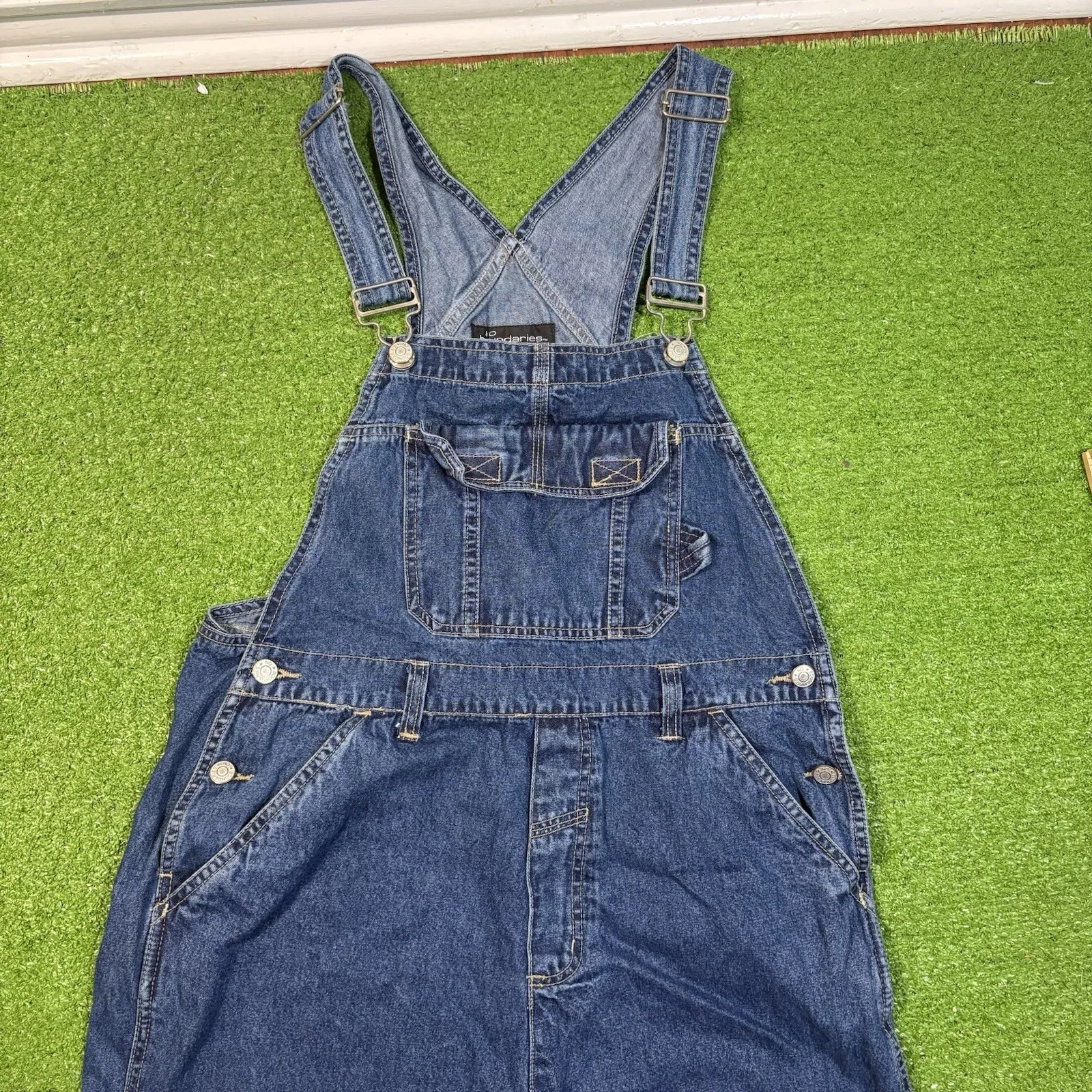 Vtg No Boundaries Women's Denim Overalls Baggy Wide Legs Size L 11/13 Goblincore - Image 8