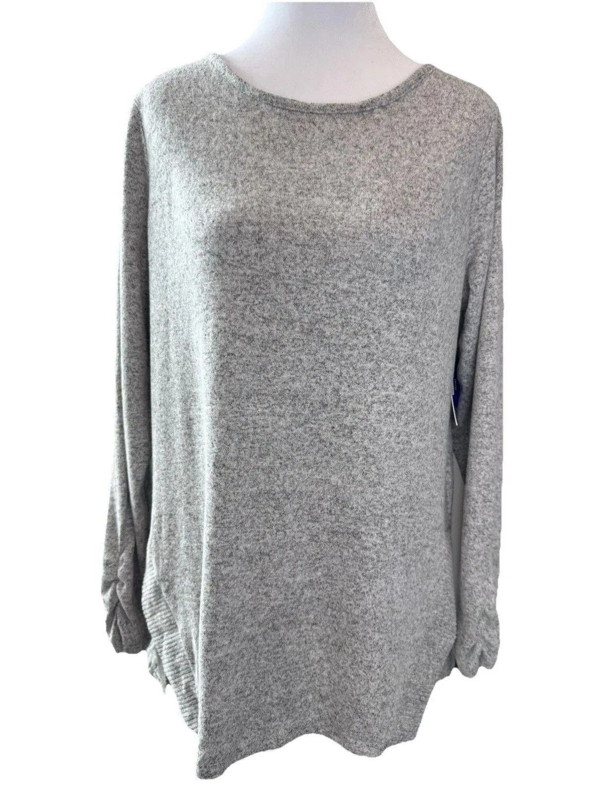 Petite Apt. 9 Sweater Gray Size PM Fuzzy High-Low Tunic New Women’s Long Sleeve - Image 2