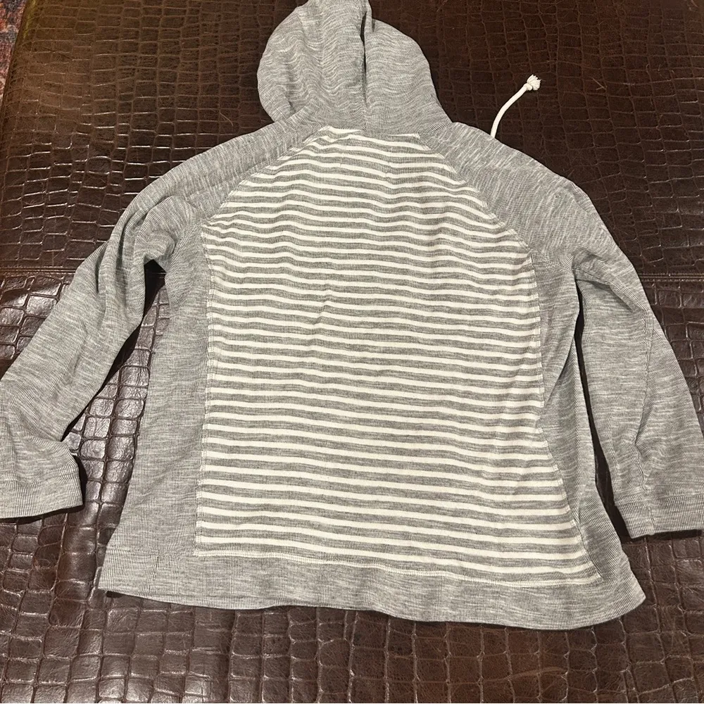 Native Code Hoodie Sweatshirt Large White Gray Striped Quarter Zip Pullover - Image 5