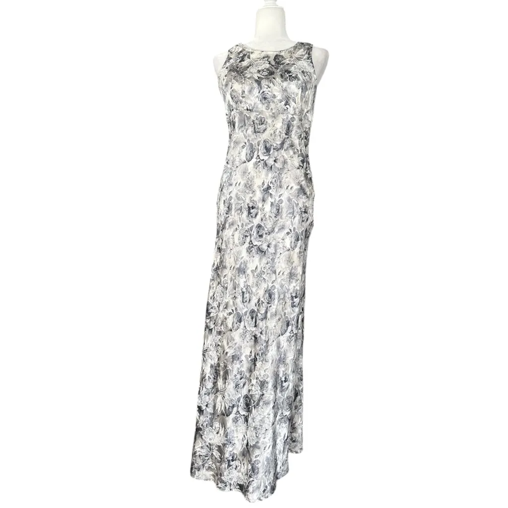 Vintage 90’s All that Jazz Silver Jacquard Floral Satin Maxi Dress - Image 2
