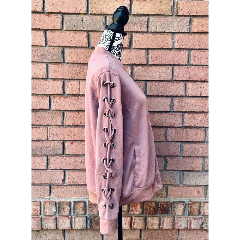 GUC IJOAH Dusty Pink Zip Up Jacket Crisscross Lacing Large - Image 2