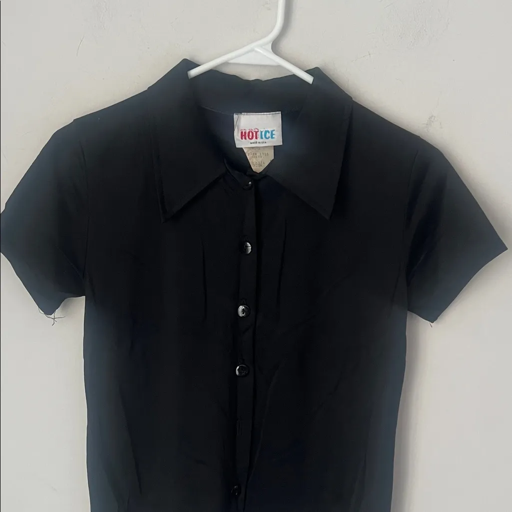 Y2K Vtg Hot Ice Black Short Sleeve Grubge Button Down Shirt Sz Med 🔲 - Image 2