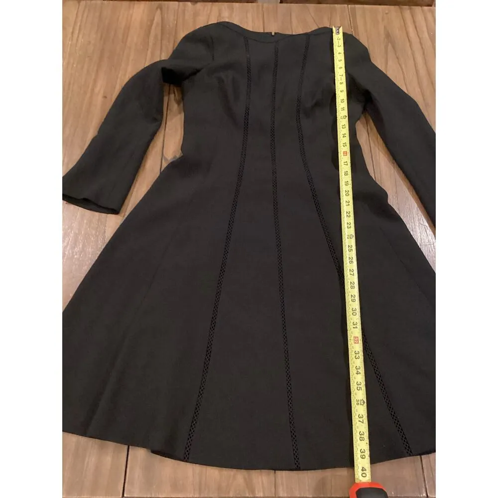 Teri Jon bateau neck crepe A Line Knee Length Dress Eyelet Long Sleeve Black 6 - Image 7