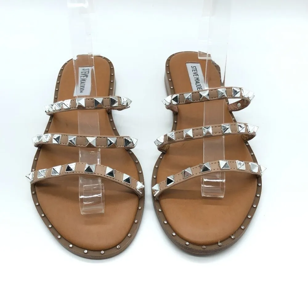 Steve Madden Womens Lodell Sandals Slides Studded Faux Leather Brown 7 - Image 2