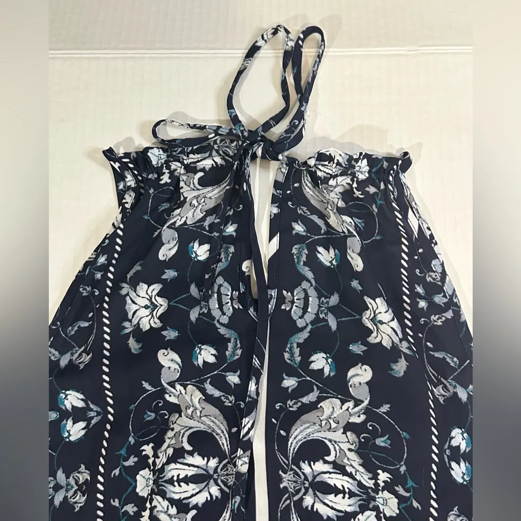 SOHO New York & Co Jeans Halter Top Tied‎ Neck Navy Blue Paisley Print Small - Image 7