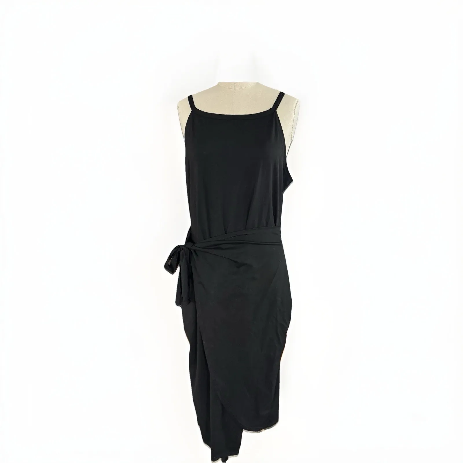 Womens Casual Sleeveless Tank Black Midi Dress Halter Neck Tie Wait Body ConXL Size XL - Image 3