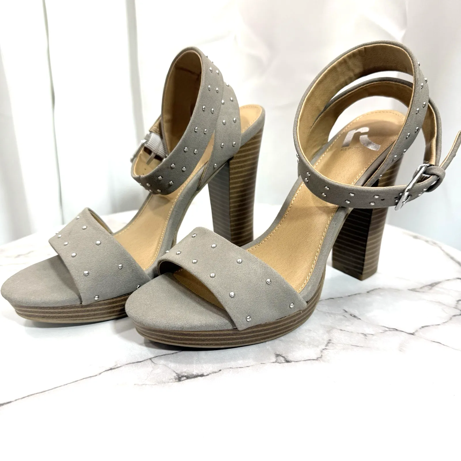 NEW REPORT Gray High Heels Open Toe Ankle Strap Platform Sandals Size 6.5 - Image 3
