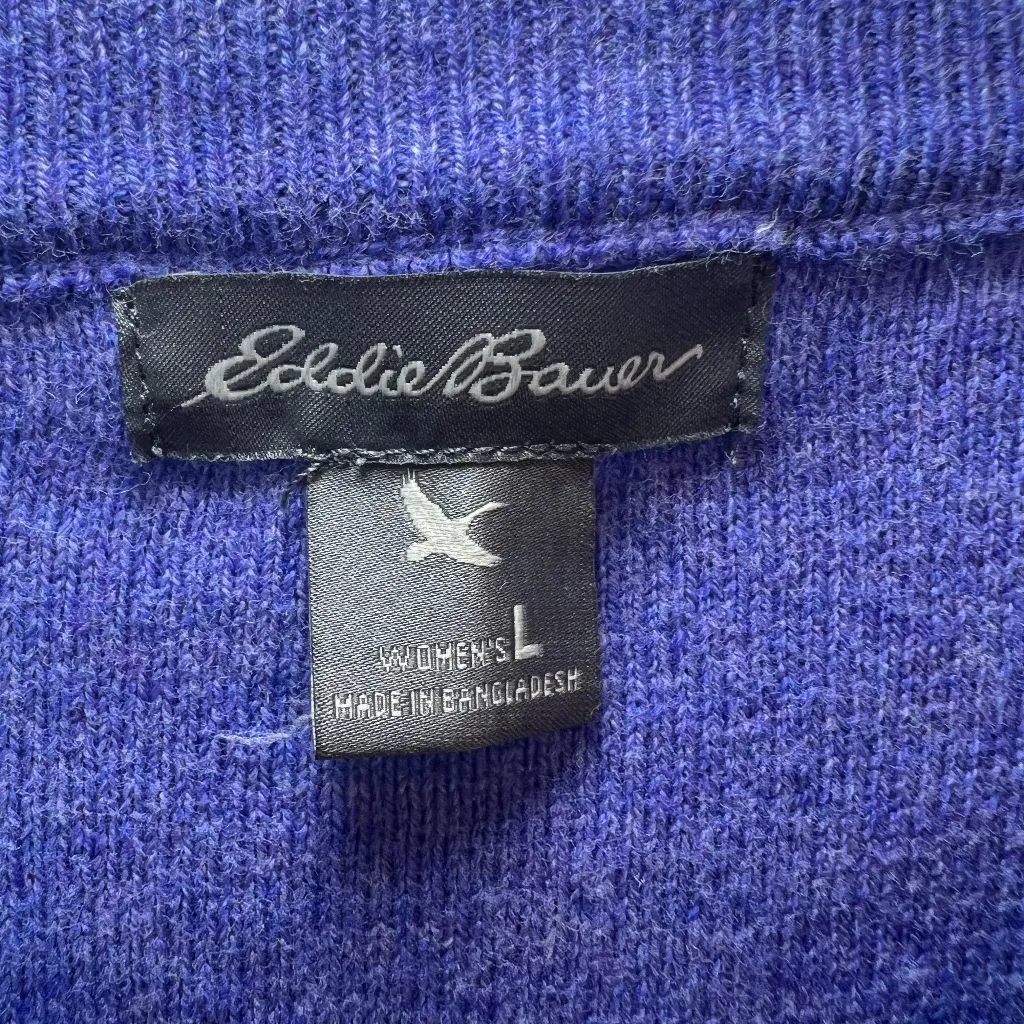 Eddie Bauer Womens Button Front Cardigan Sweater Blue Purple Round Neck Sz Large - Image 3