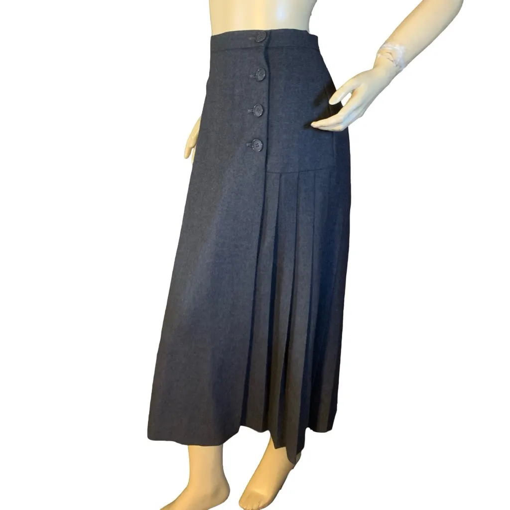 VINTAGE 1980'S SAKS FIFTH AVENUE GRAY PLEATED WOOL MIDI SKIRT (16) - Image 3