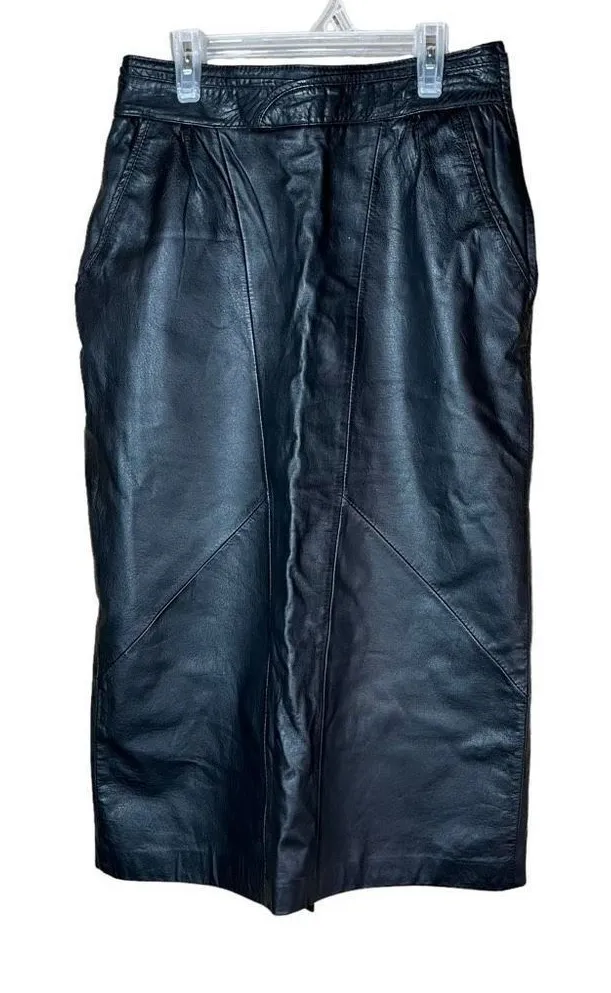 ‎Vintage Bruno Giovanni Black Genuine Leather Midi Skirt Black Size undefined - Image 1
