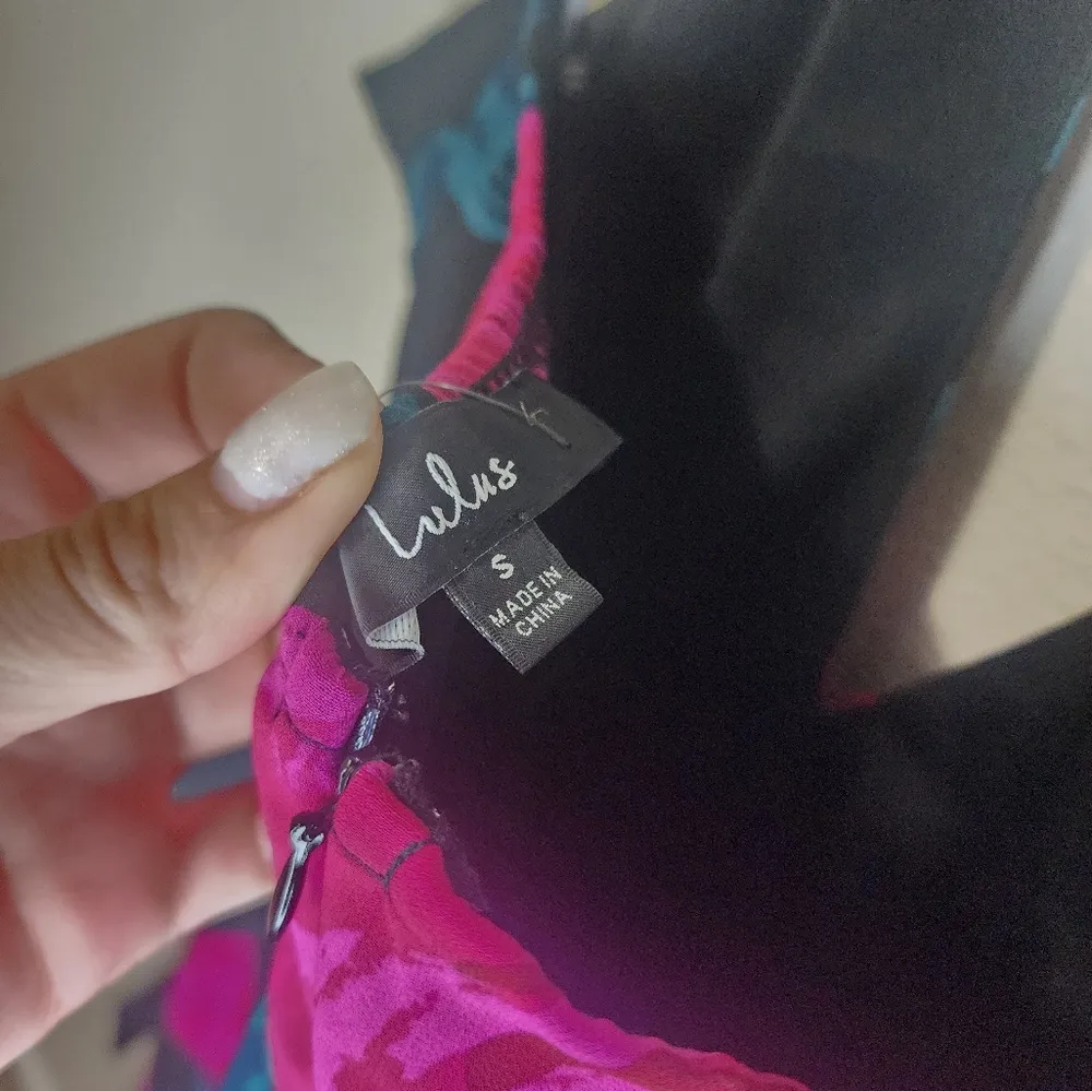 New NWT Lulu's Fiercely Flowery Black Floral Print Ruched Halter Maxi Dress Pink - Image 8