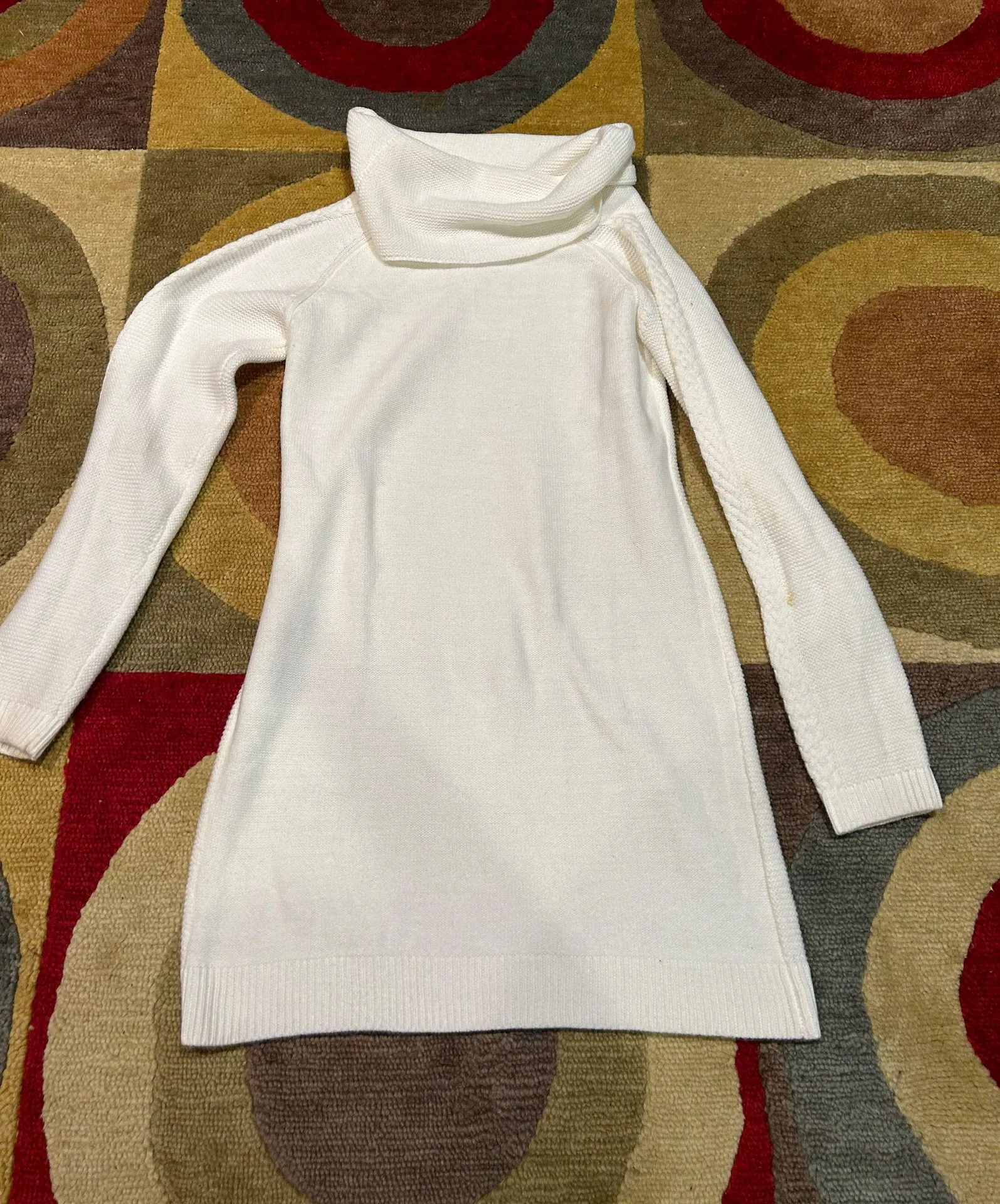 White Cable Knit Sweater Dress Cowl Neck y2k Style Junior’s Medium - Image 8