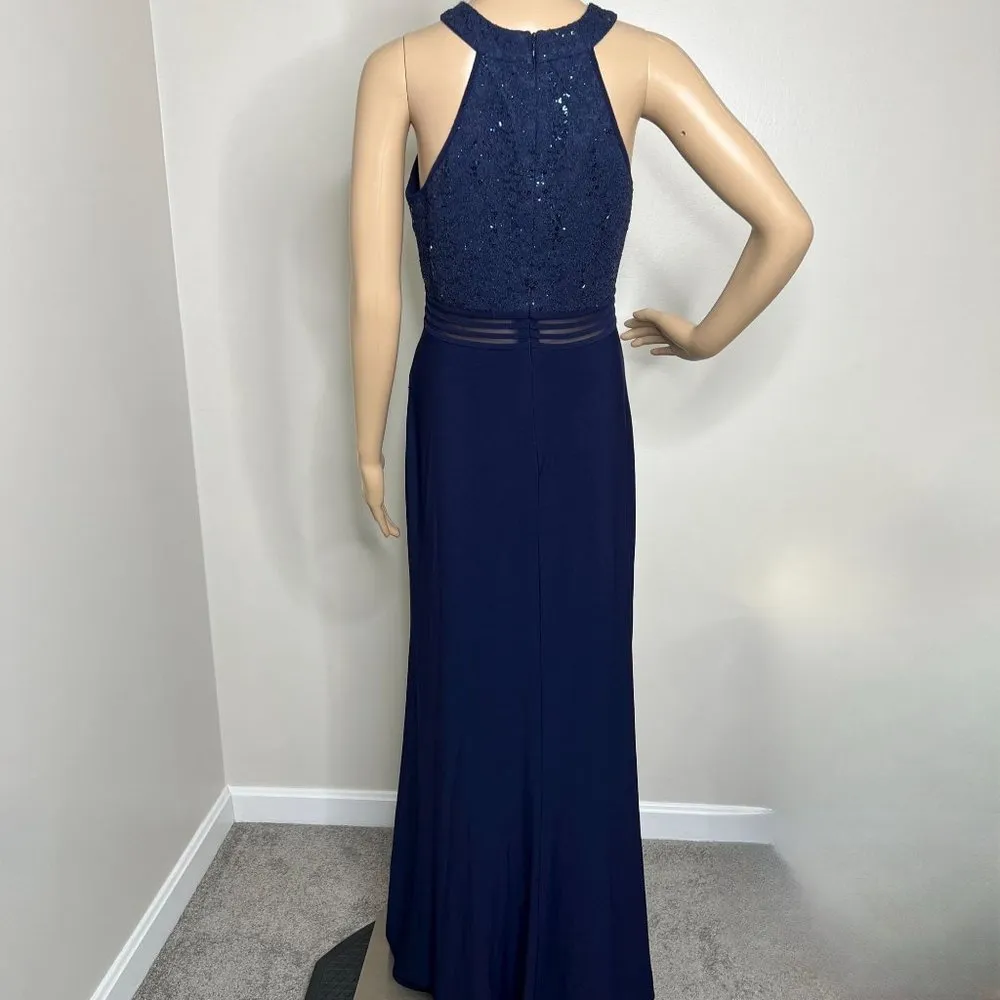 NW Nightway Navy Blue Halter Maxi Gown Dress - Image 3