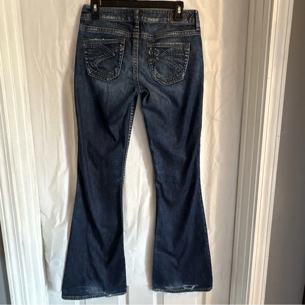 Silver‎ Eden Jeans Womens Sz 27/33 Flare Leg Distressed Ripped Dark Wash Y2K 90s - Image 2
