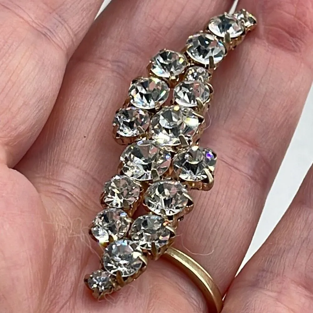 Vintage facetted rhinestone prong set brooch/ pendant Gold - Image 4