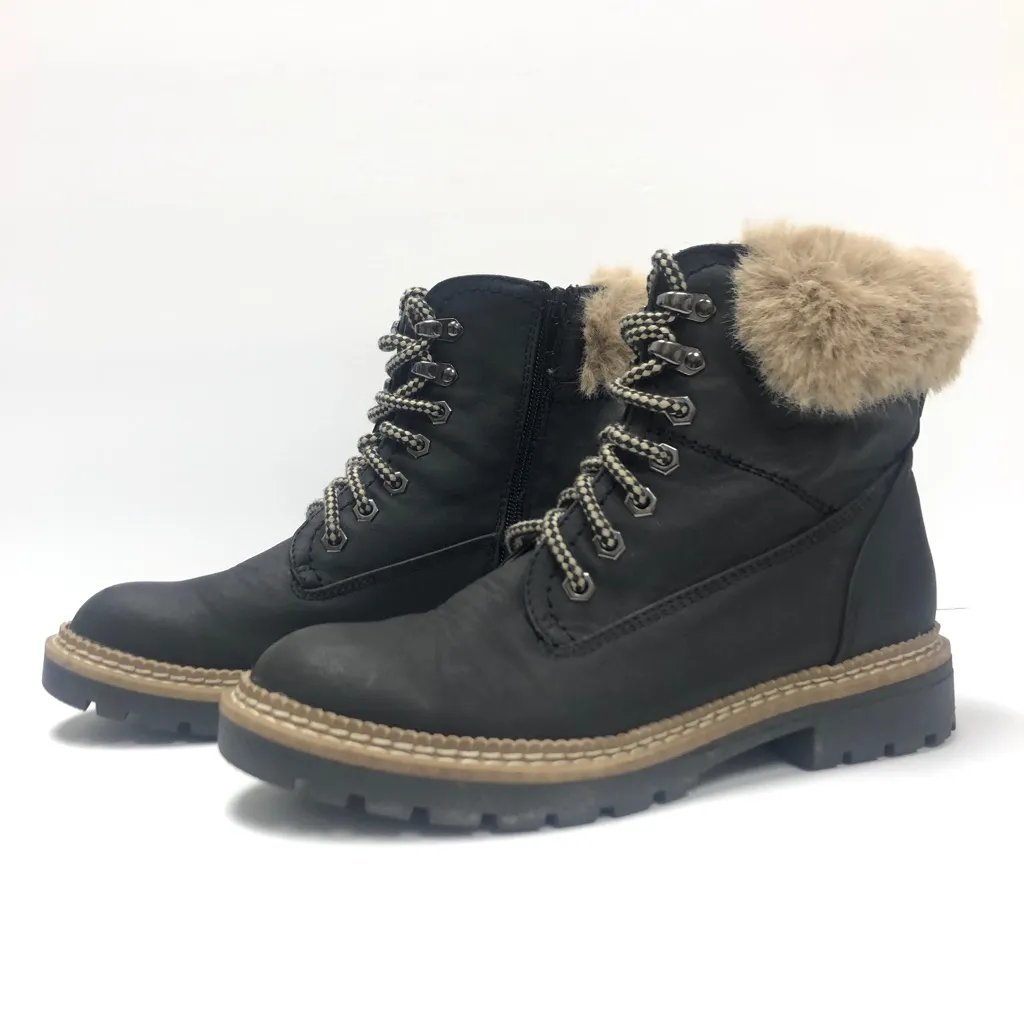 C Steve Madden Alaska Faux Fur Black Leather Combat Women Boots Size 6.5 - Image 3