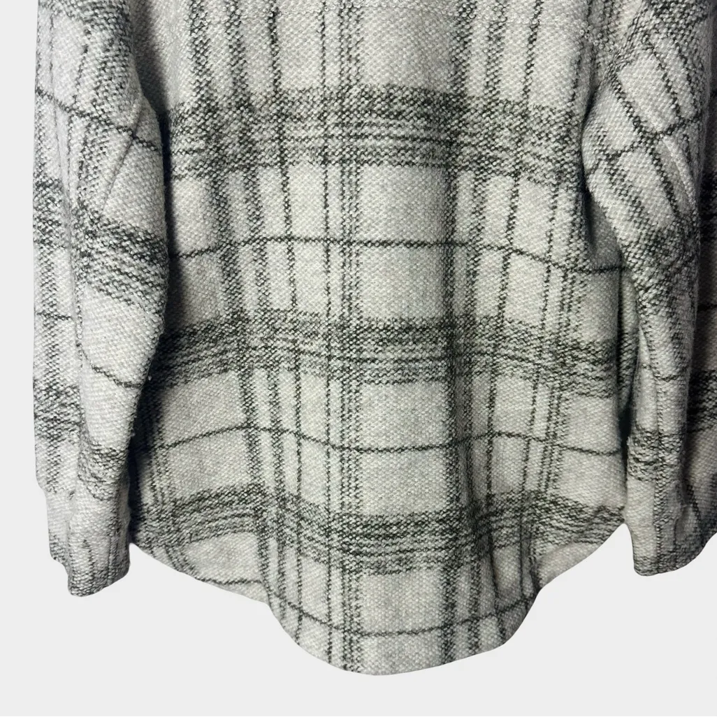 Banana Republic Plaid Shacket Jacket XS Petite Oatmeal Gray Wool Blend - Image 9