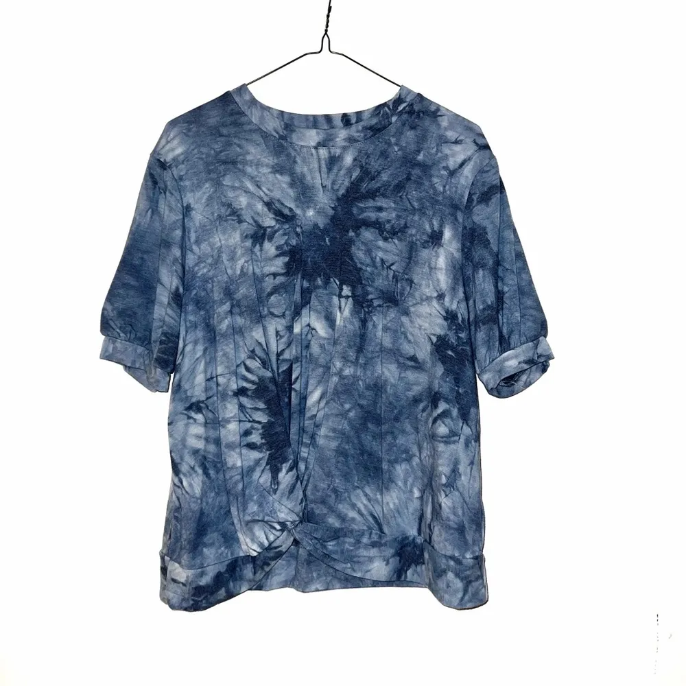 Como Vintage Blue Tie Dye Front Twist Knot T-shirt Top - Image 2