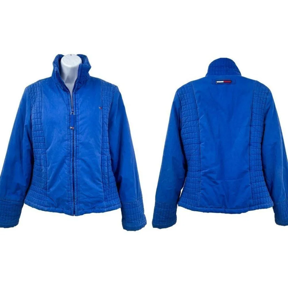 Vintage 90's Tommy Hilfiger Down Filled Quilted Bomber Fleece Jacket Coat - Image 2