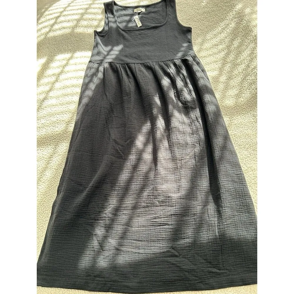 Madewell Knit Tank Cotton Midi Dress in True Black NK516 Size S - Image 8