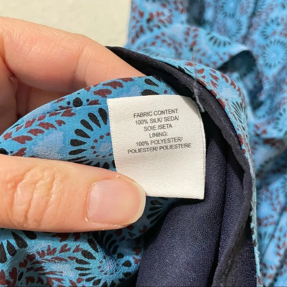 Derek Lam 10 Crosby Blue Brown Silk Sleeveless Tiered Mini Dress Womens 2 Boho - Image 5