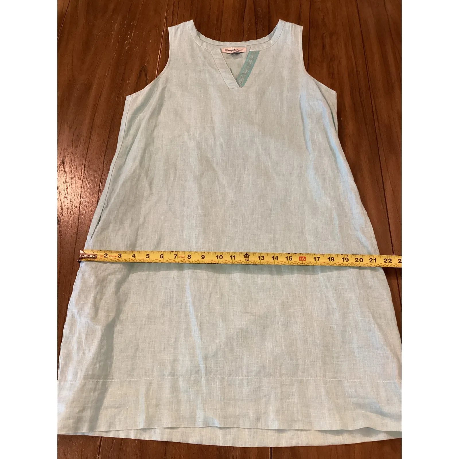 Tommy Bahama Sea Glass blue Linen sleeveless Shift mini Dress M - Image 9