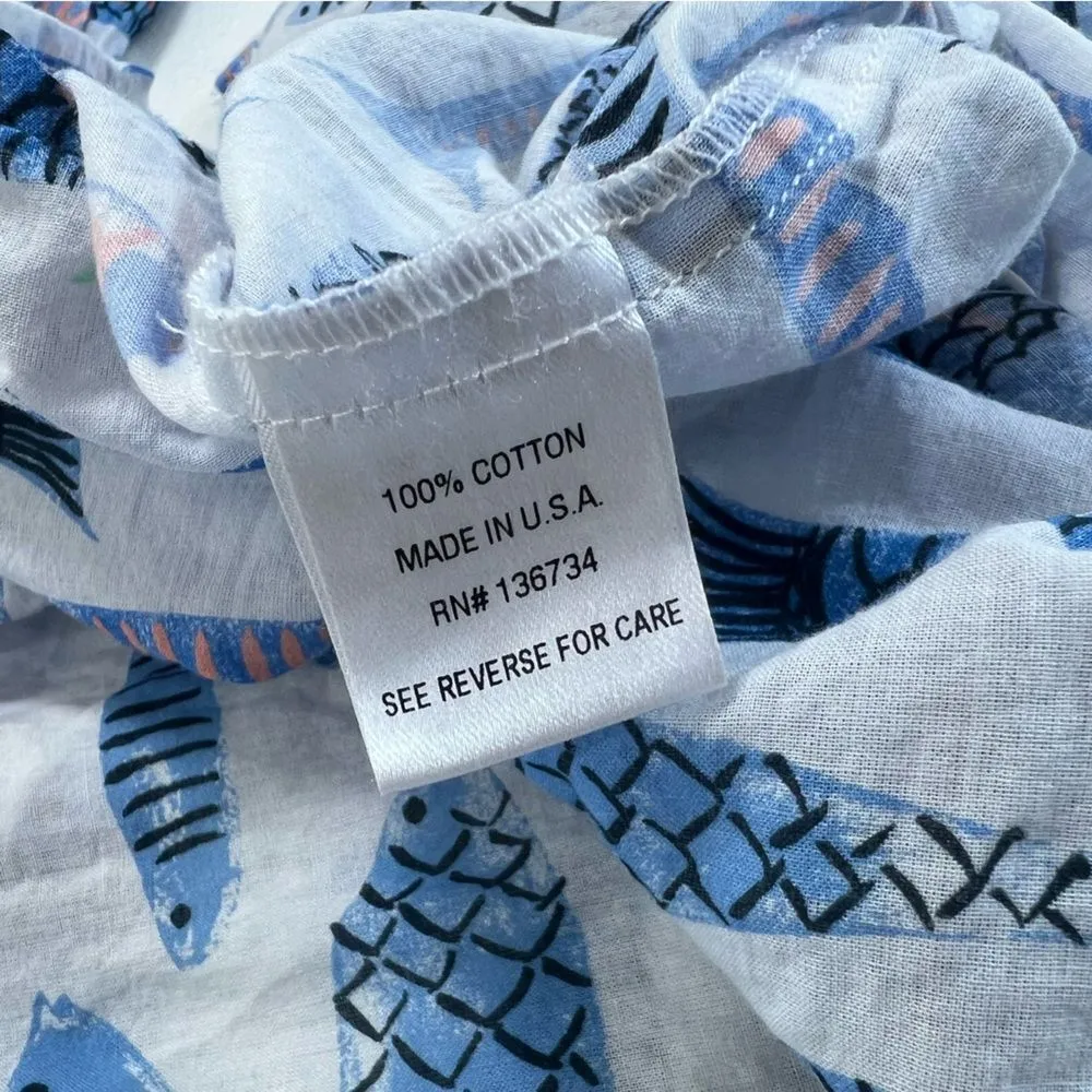 Persifor Fish Print Button Down Pop Over Blouse White Size XL - Image 3