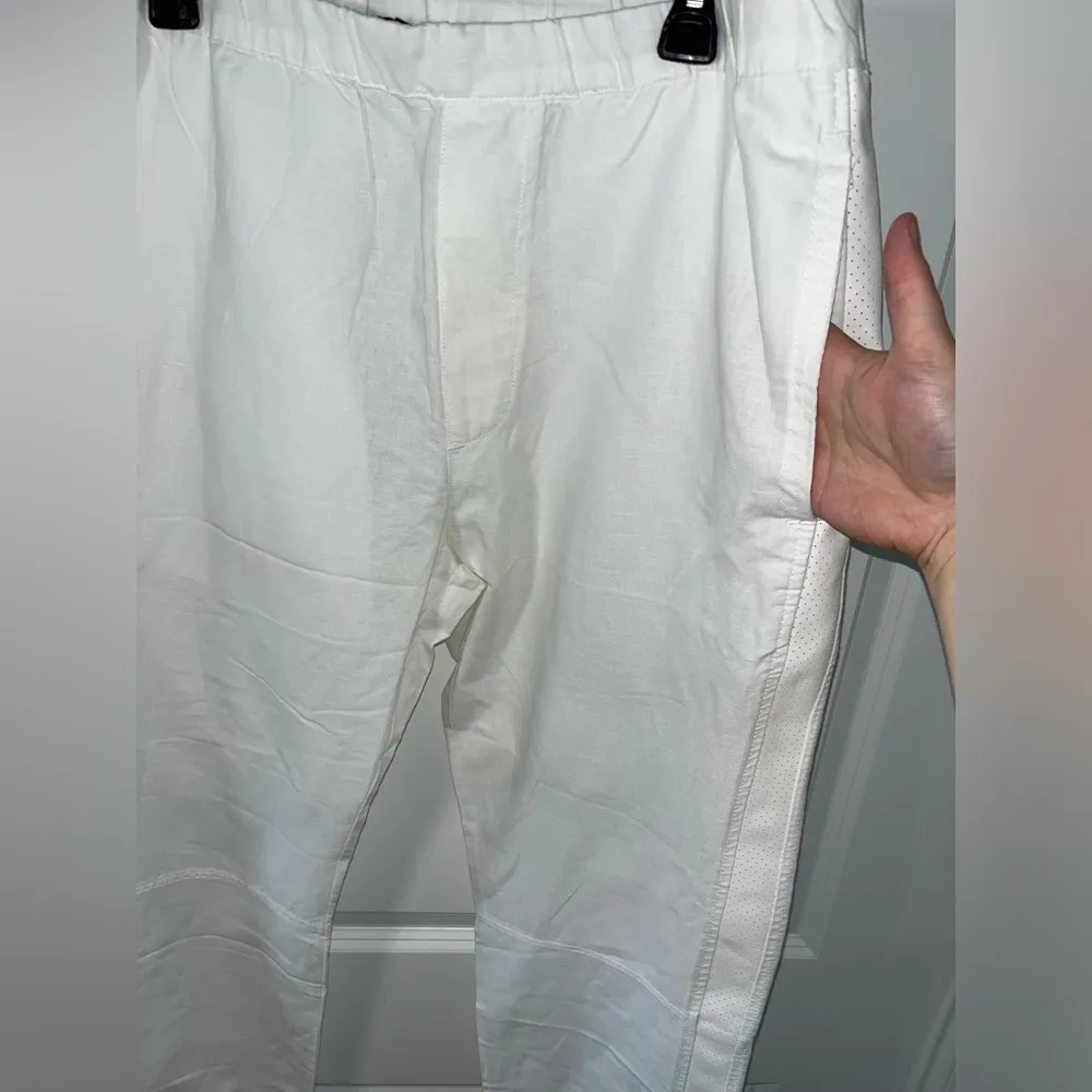 Sean John Lightweight Ruched Casual White Trimmed Faux Leather Linen Pants Sz XL - Image 11
