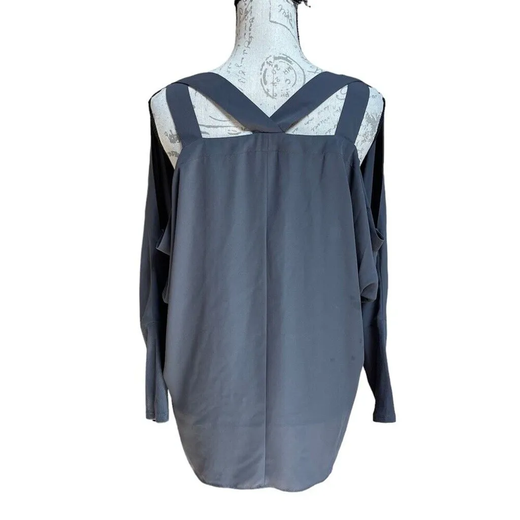 Juicy Couture Gray Shoulders Cut outs V-Neck Top with rhinestones Sz L - Image 2