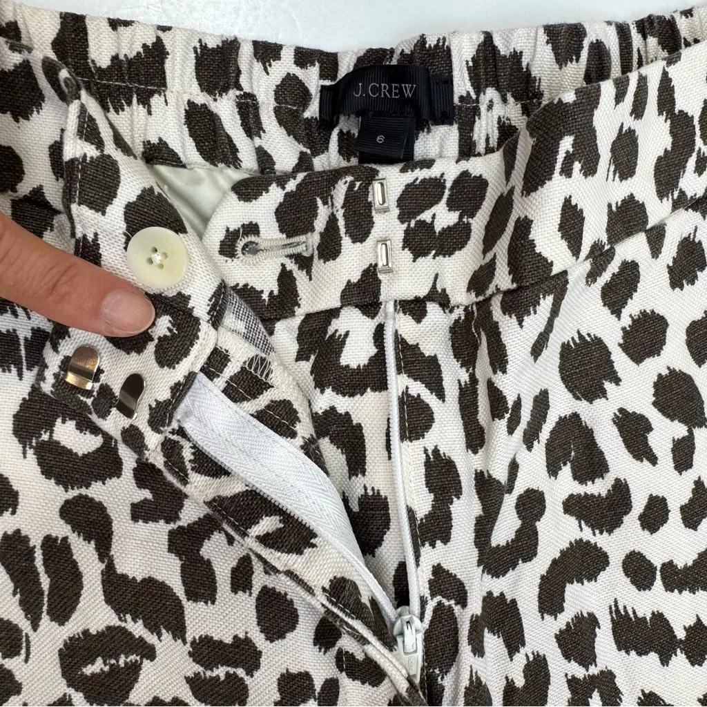 J.Crew Easy Pants Ivory Leopard Linen Lyocell Straight Taper Leg Trousers Size 6 - Image 8