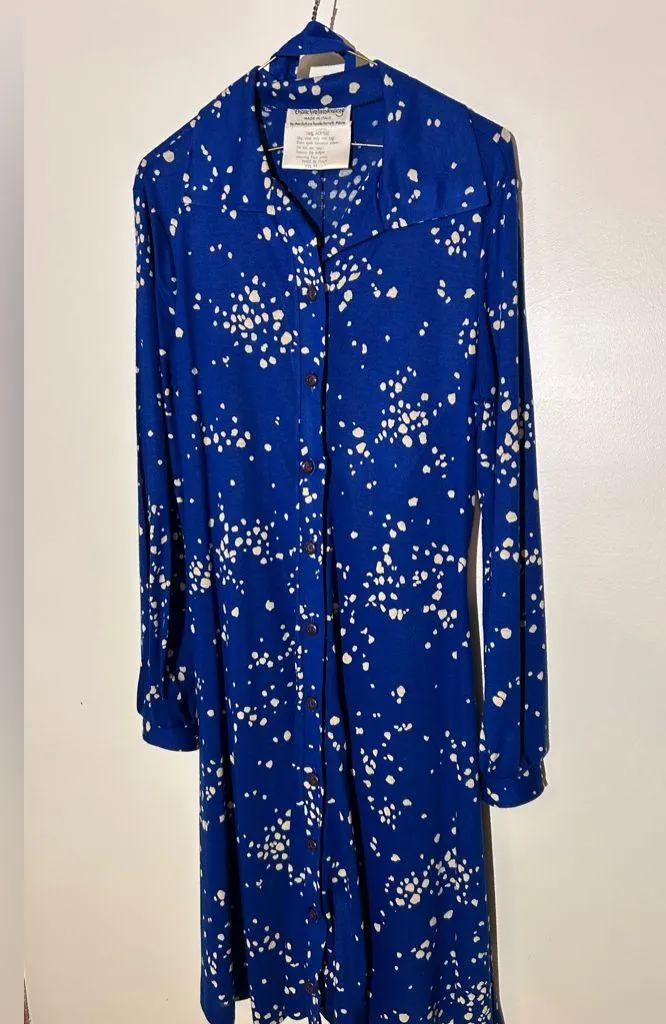 Vintage Diane Von Furstenberg Blue White Polka Dot Dress - Image 4