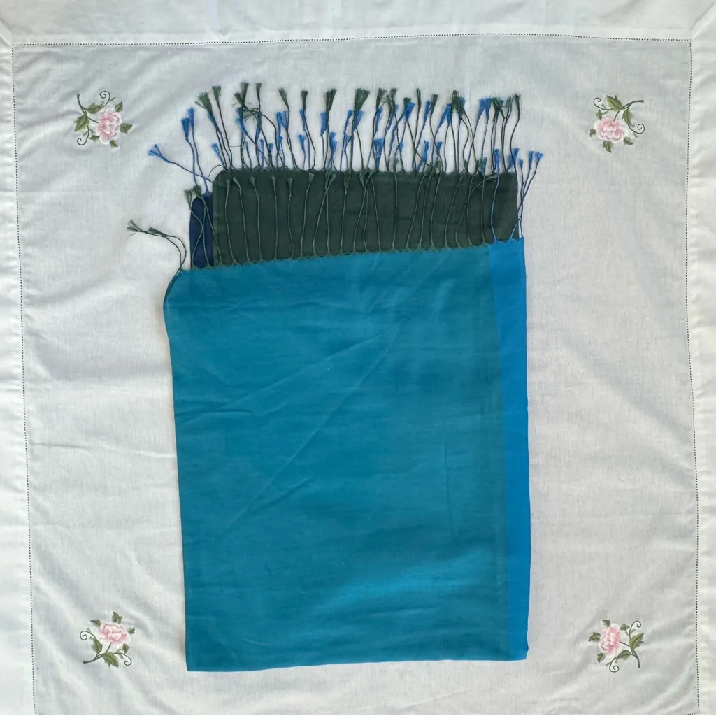 Bundle of Red, Orange, and Blue Silk Scarf/Pashmina Red - Image 3