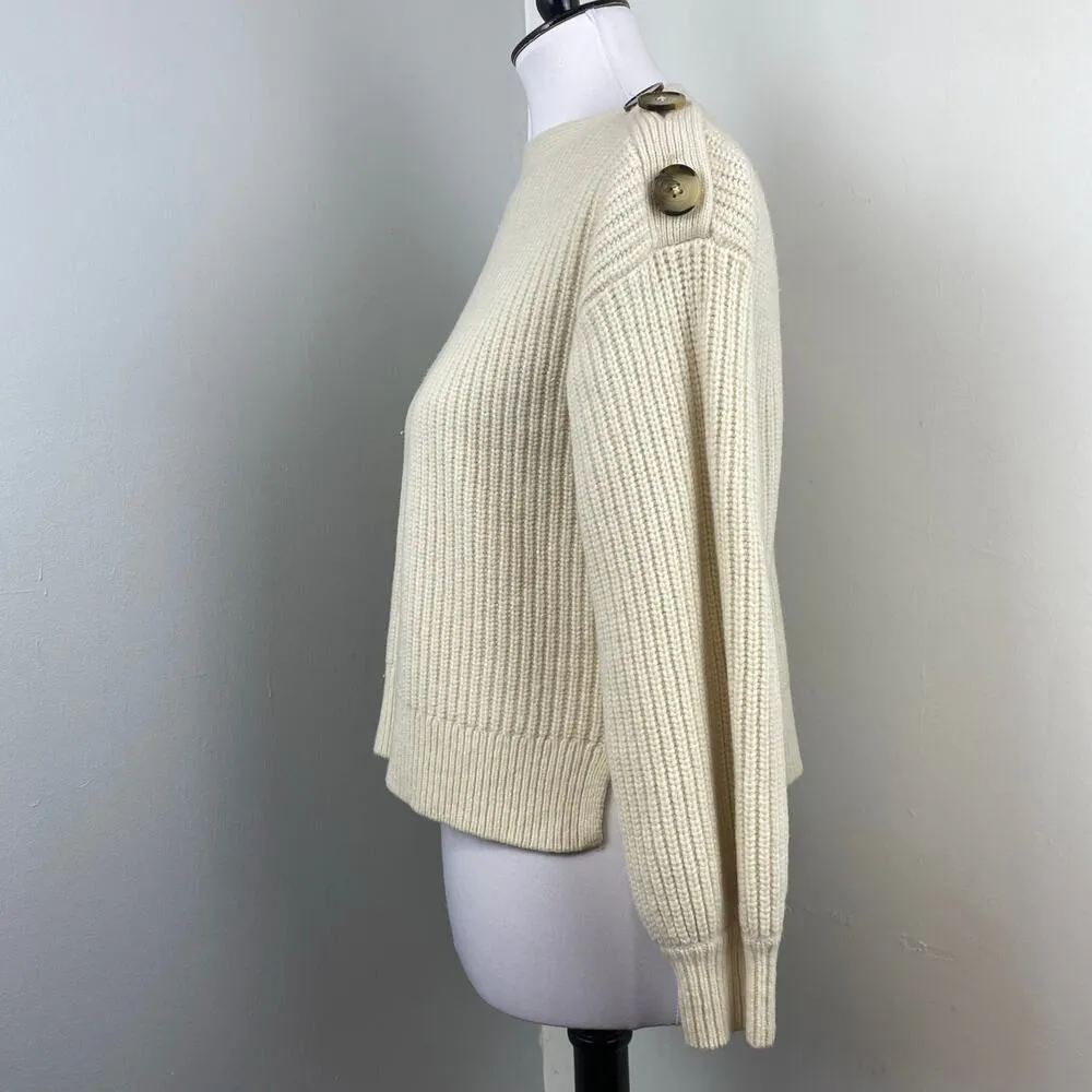 Madewell Cream Boatneck Button Shoulder Ballon Sleeve Wool Sweater XS - Image 7
