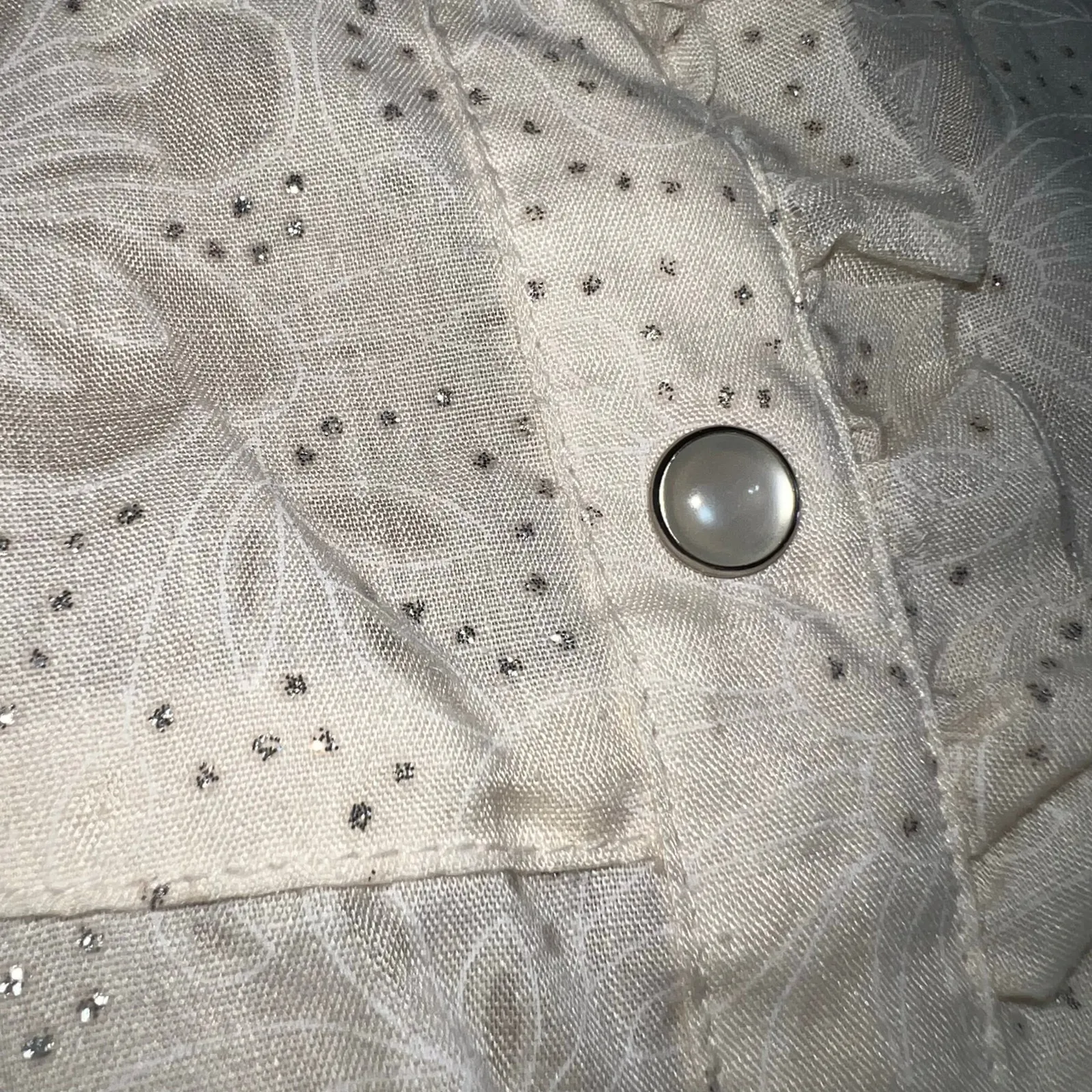 Y2K Roper Womens Button Down Blouse Top Floral Pearl Snap Button Cream Medium Silver - Image 7