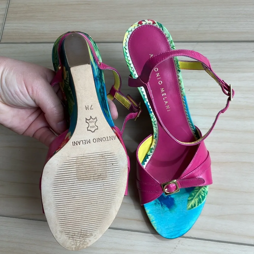 ANTONIO MELANI Pink Leather Tropical Wedge Buckle “Cougar” Style - Image 5