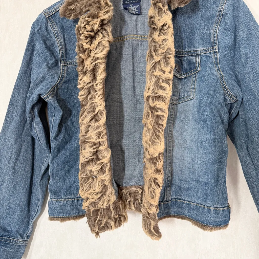 BP Bailey’s Point Women’s Y2K Vtg Faux Fur Denim Jacket Crop Penny Lane Mob L Blue Size L - Image 5